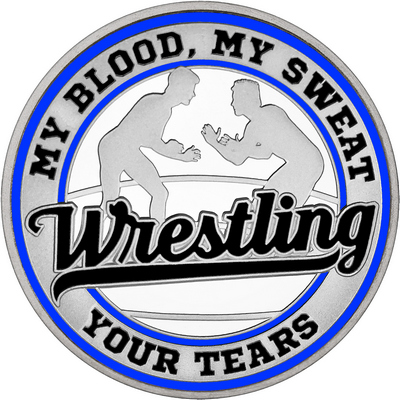 Black "Wrestling" with Royal Blue Outer Circular Borders